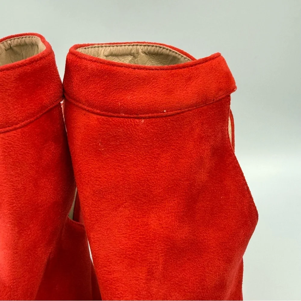 Meiliani Red Faux Suede Peep Toe Stiletto Booties Women’s Size 8 - Picture 2 of 15